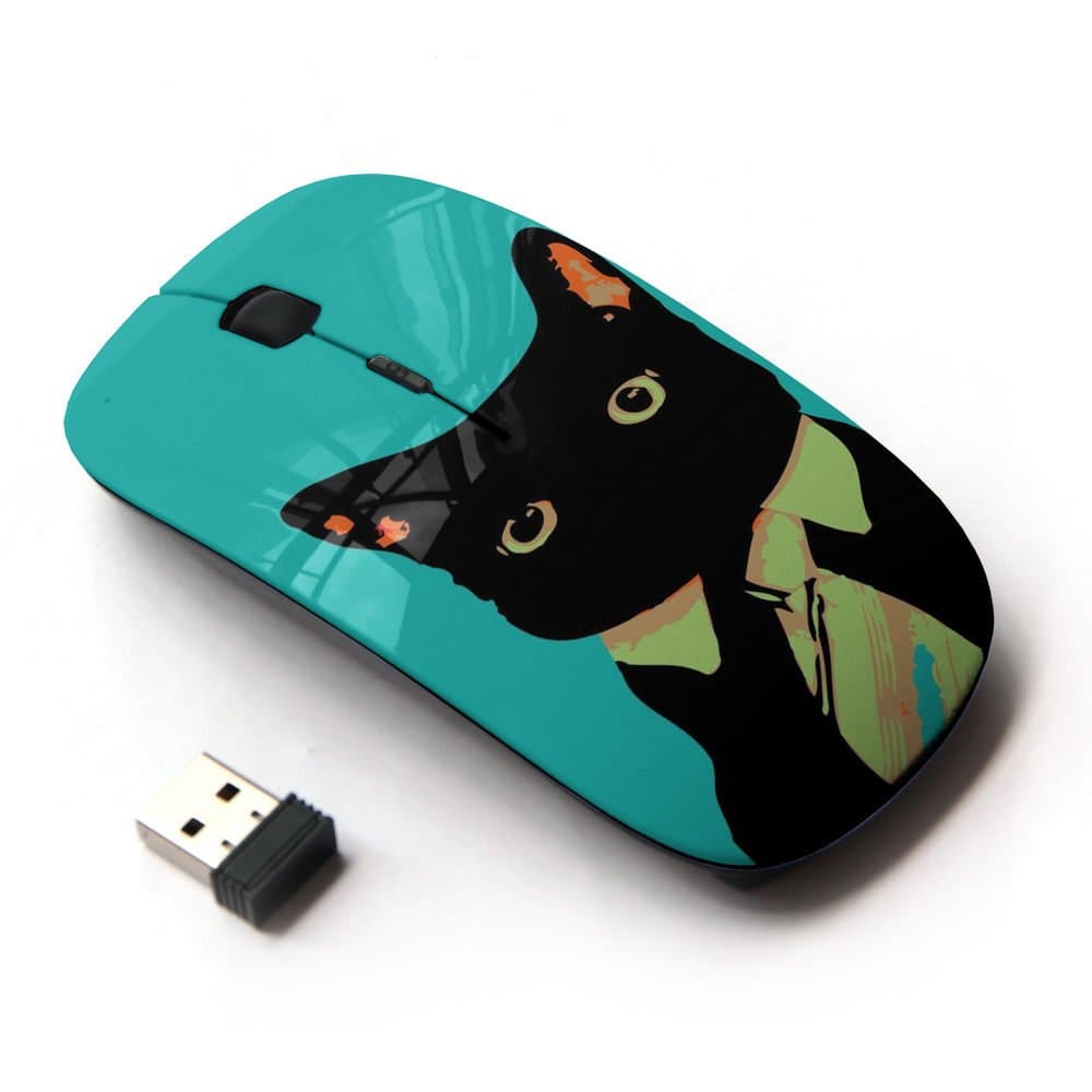 [ Optical 2.4G Wireless Mouse ] Black Cat Tie Art Style Red Eyes Neon Feline