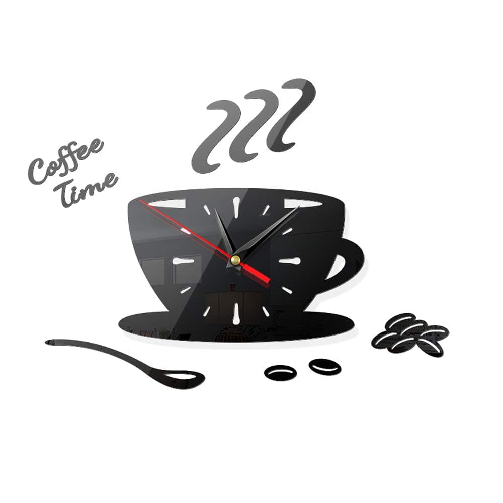 DIY Wall Acrylic Clock, Modern Acrylic Mirror Surface 3D Luxury Big Size Wall Stickers Decor Clocks Numbers Stickers for Home Office Decorations Gift, Coffee Shape Black Acrylic Clock