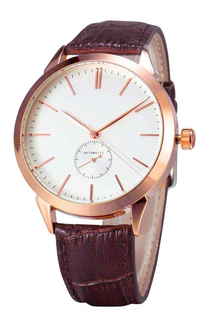 Carlien Rose Gold Case Automatic Simple Dial Leather Strap Business Mechanical Watch for Men