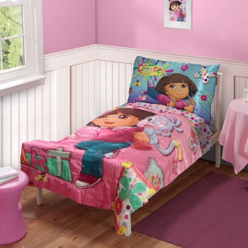 Dora Explorer Satin Art Toddler Bedding Set - 4pc Boots Create Comforter Set Toddler Size
