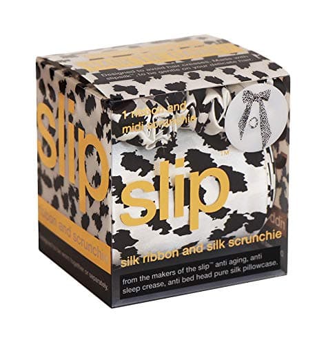 Slip Silk Ribbon & Scrunchie Set, Black Leopard