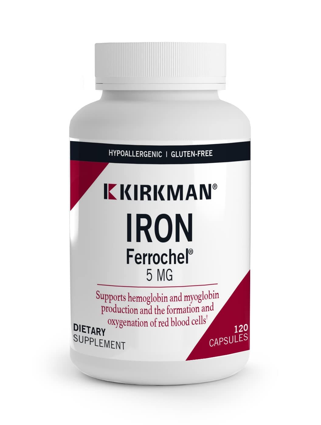 Kirkman Iron Ferrochel® 5 mg - Hypoallergenic || 120 Vegetarian Capsules || Minerals || Gluten and Casein Free || Aids in The Production of Hemoglobin || Capsules are Plant Based