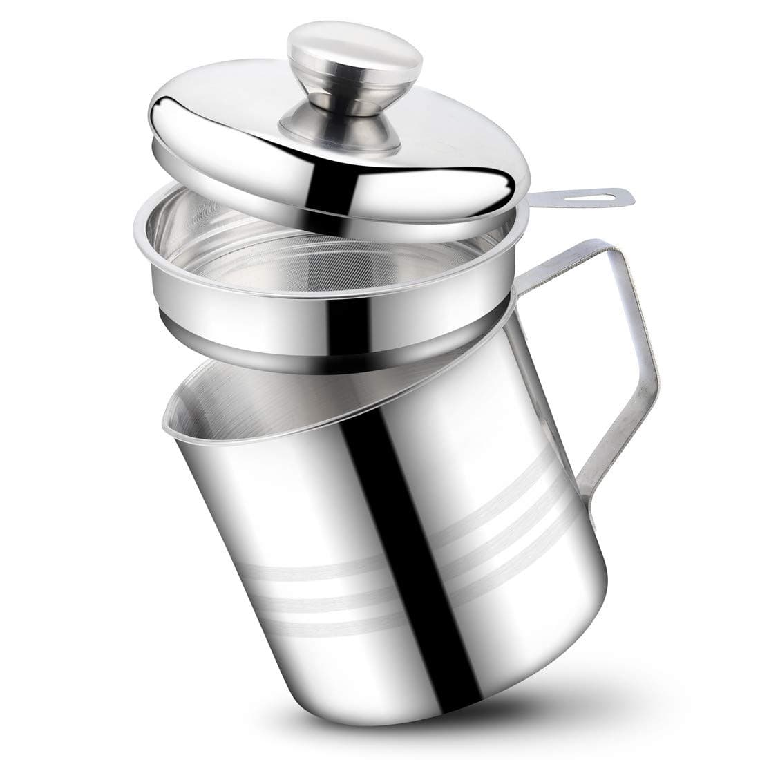 Stainless Steel Bacon Grease Container with Mesh Strainer Screen,1.2L/5 Cups Cooking Oil Keeper Storage Can for Kitchen