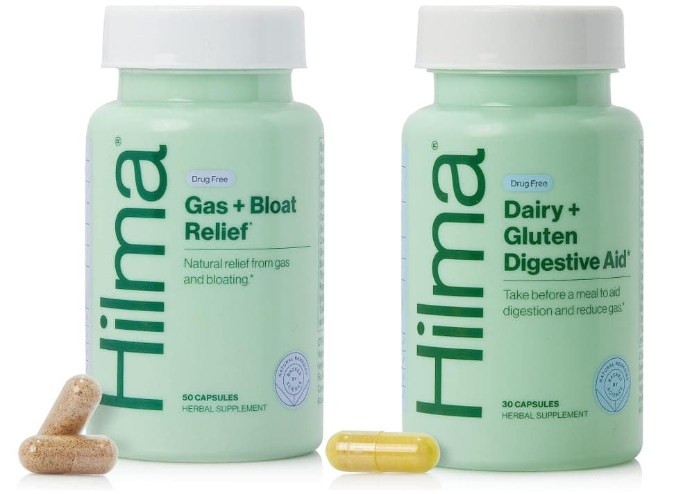 Hilma De-Bloat Bundle for Pre or Post Meal, Gas & Bloating Relief for Women (50 Vegan Capsules) with Lemon Balm & Peppermint Leaf, Digestive Enzymes for Women (30 Vegan Capsules) with Dandelion Root