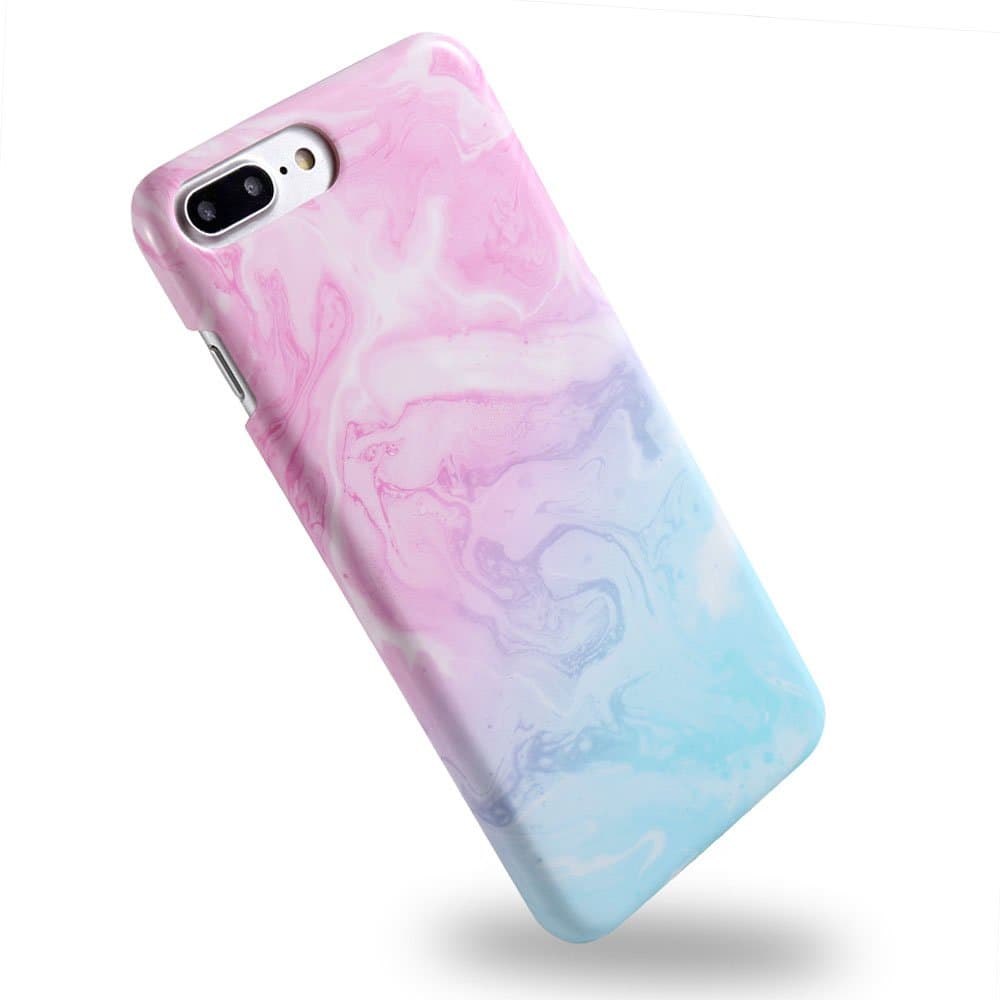 iPhone 7 Plus Case, Wastou Glossy Slim Fit Protective Hard Marble Pattern Cover Case for iPhone 7 Plus (Pink Blue)