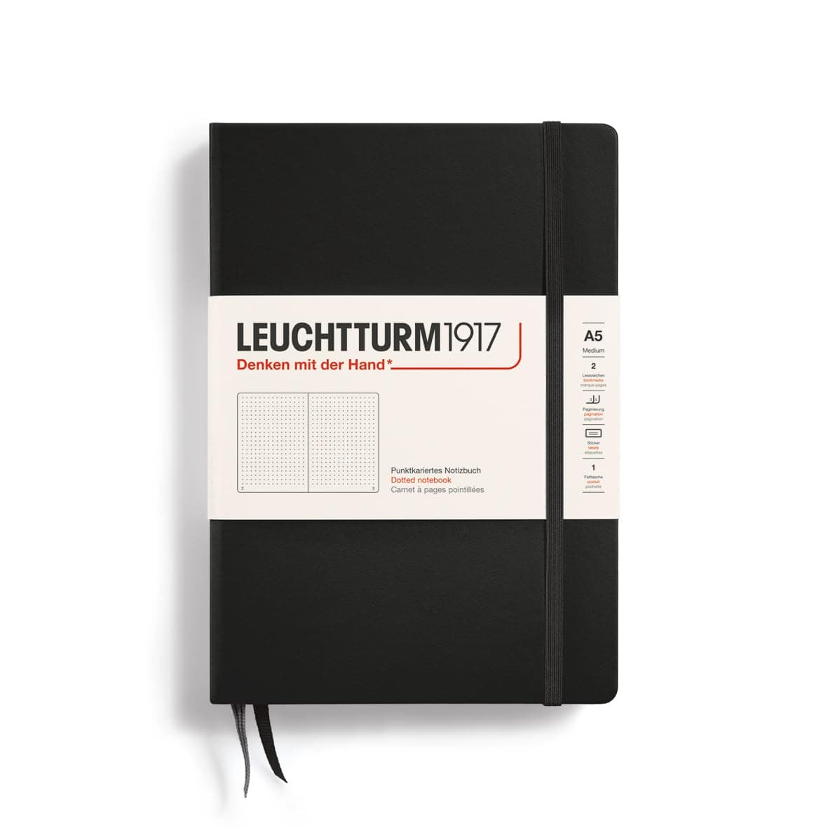 LEUCHTTURM1917 - Notebook Hardcover Medium A5-251 Numbered Pages for Writing and Journaling (Black, Dotted)