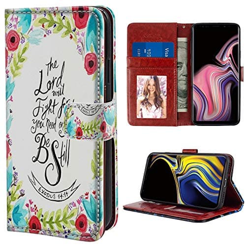 YaoLang Samsung Galaxy Note 8 Wallet Case, Bible Verse Red Floral PU Leather Standable Wallet Phone Case with Card Holder Magnetic Hold for Samsung Galaxy Note 8
