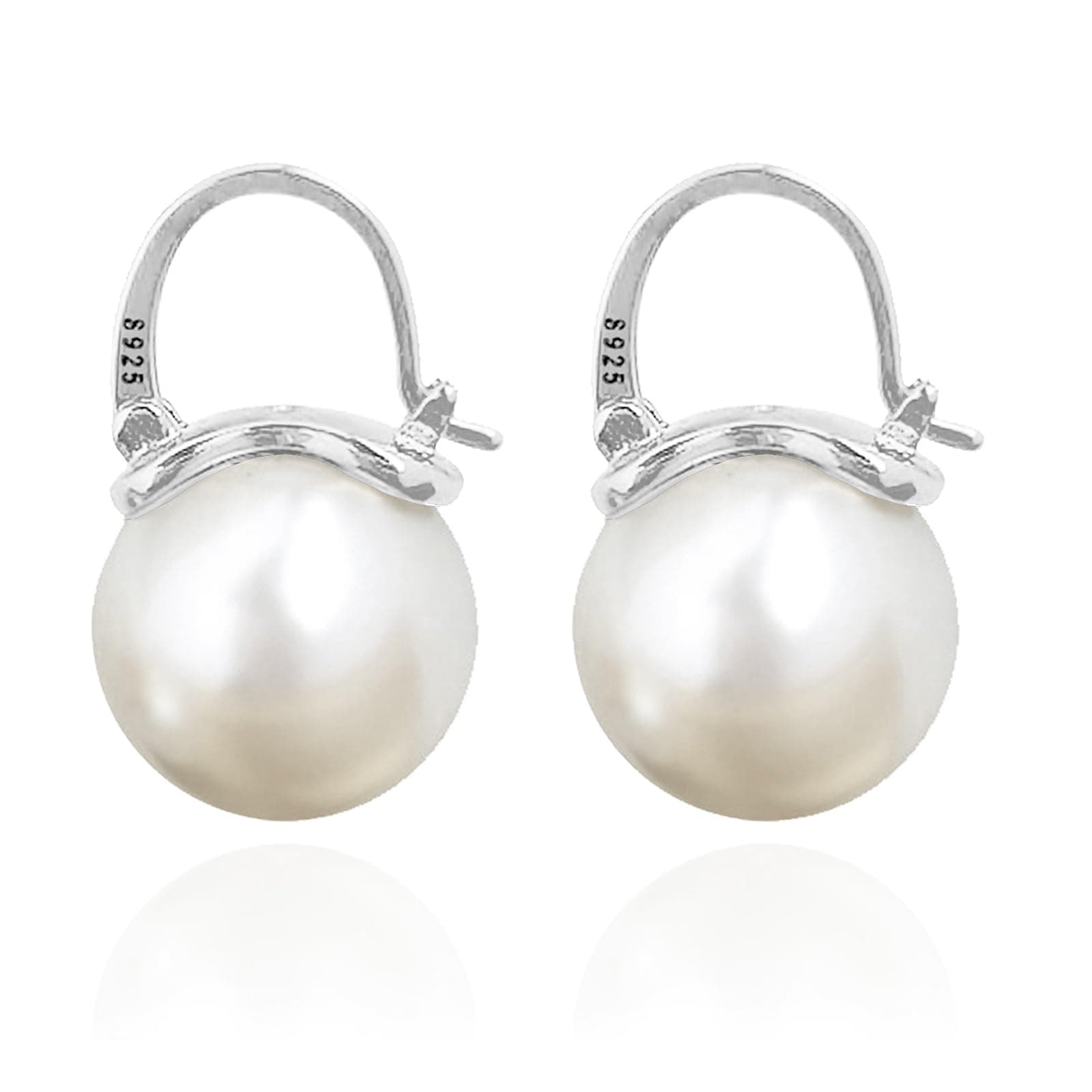 Elegant 925 Sterling Silver Pearl Drop Earrings Dangle Stud Gold Plated Earrings for Women Large Size 12mm