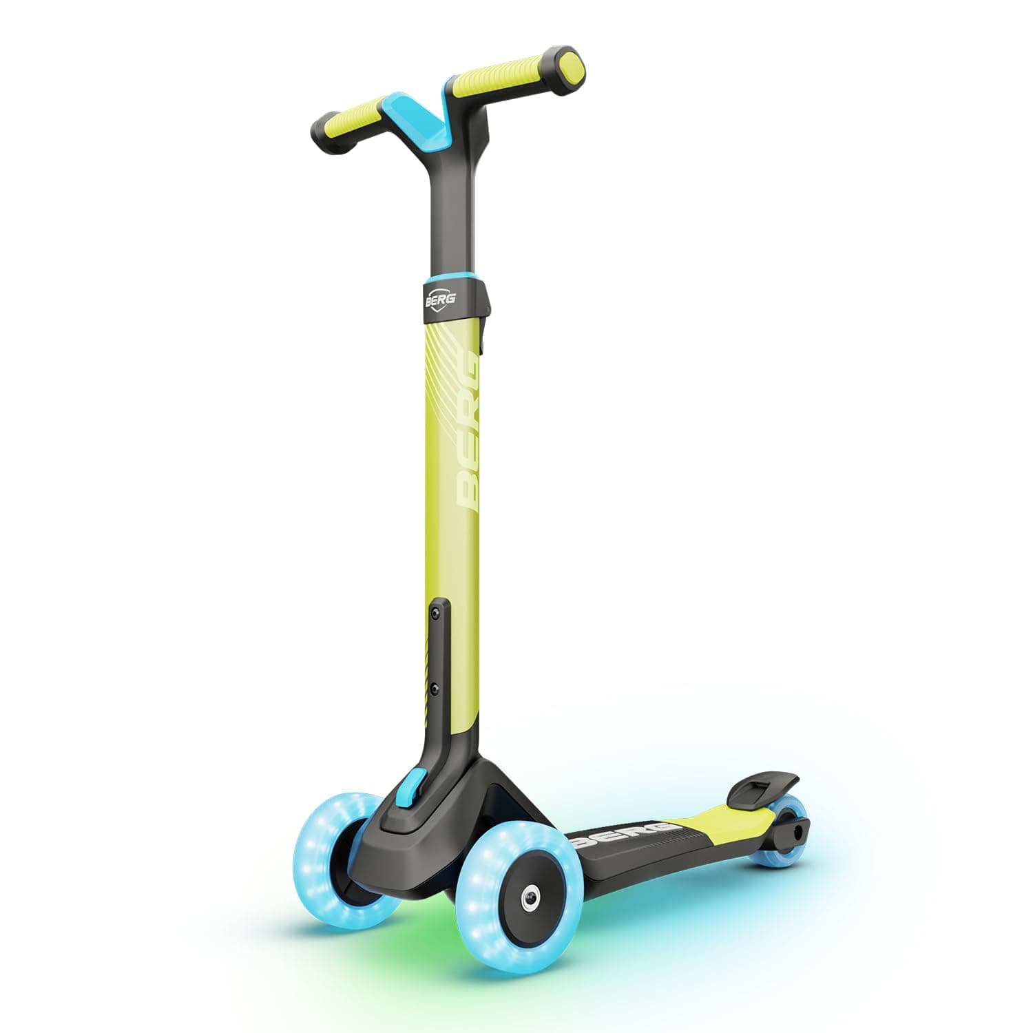 BERG Nexo Foldable Scooter with LED Deck Lights Lime | Lightweight Kick Scooter for Kids Ages 2+ | Foldable Design, Adjustable Handlebar, Smooth Ride, Safe Steering