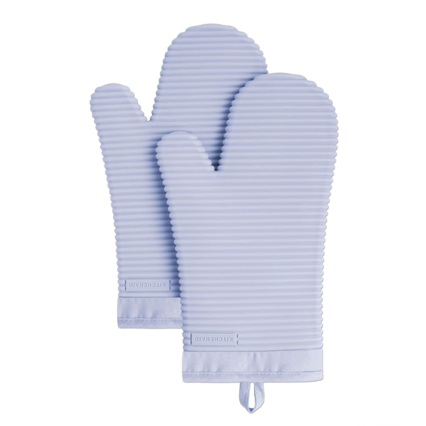 KITCHENAID Ribbed Soft Silicone Oven Mitt 2-Pack Set, 7.5"x13", Lavender Cream