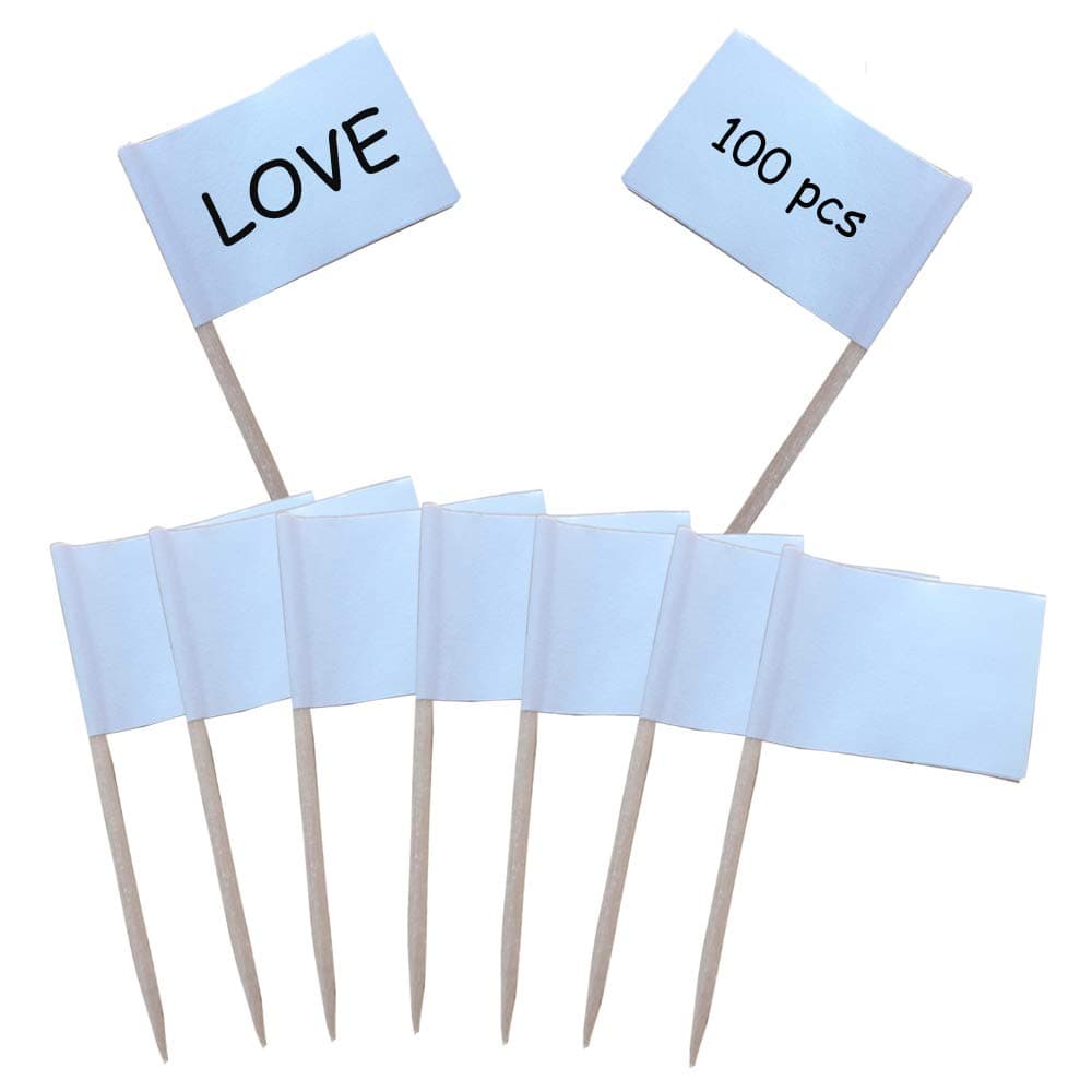 Baoii 100 Pack Blank Toothpick Flags White Cocktail Flags DIY Cake Toppers Cupcake Decorations Cheese Markers