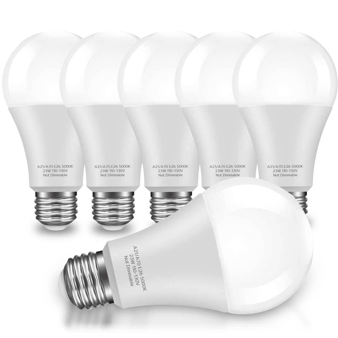 KINDEEP E26 LED Bulbs, 150W-200W Incandescent Bulb Equivalent, 23W, A21 LED Light Bulbs, 2500 Lumens, Not-Dimmable 6 Pack Daylight White 5000K