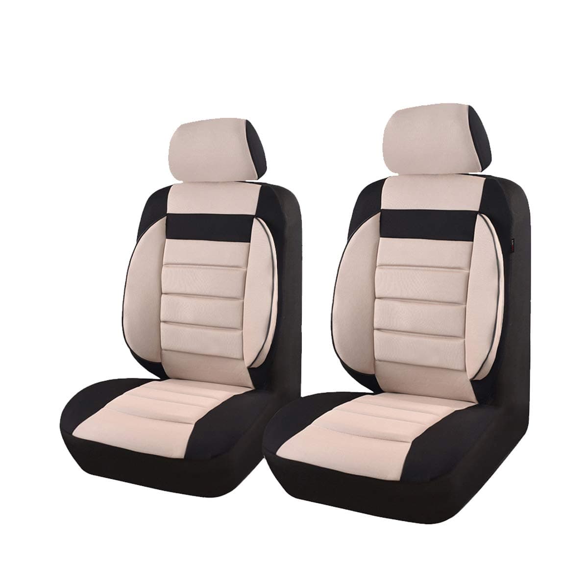 CAR PASS Universal Two Front Car Seat Covers Set - Black/Beige