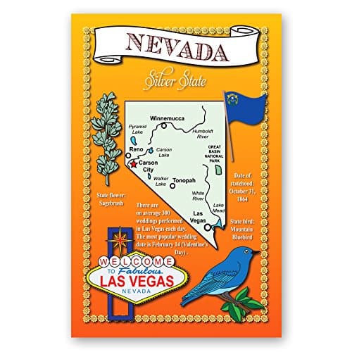 NEVADA STATE MAP postcard set of 20 identical postcards. Post cards with NV map and state symbols. Made in USA.