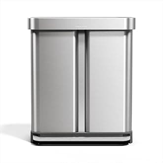 58 Liter / 15.3 Gallon Rectangular Hands-Free Dual Compartment Recycling Kitchen Step Trash Can with Soft-Close Lid, Brushed Stainless Steel