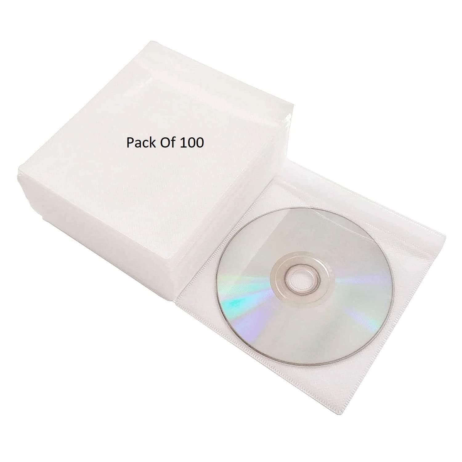 CD DVD Case Cover Organizer Records Soft Non-Woven Material Double-Sided Refill Plastic Storage Binders Disc Case (White) (Pack of 100)