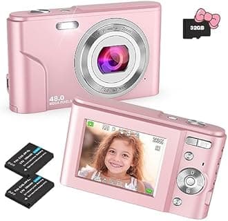 Digital Camera 1080P Full HD Compact Camera 48MP Vlogging Camera with 16X Digital Zoom, FamBrow Photo Camera 2.4 Inch LCD Mini Video Camera for Students/Children/Adults/Beginners(Light Pink)