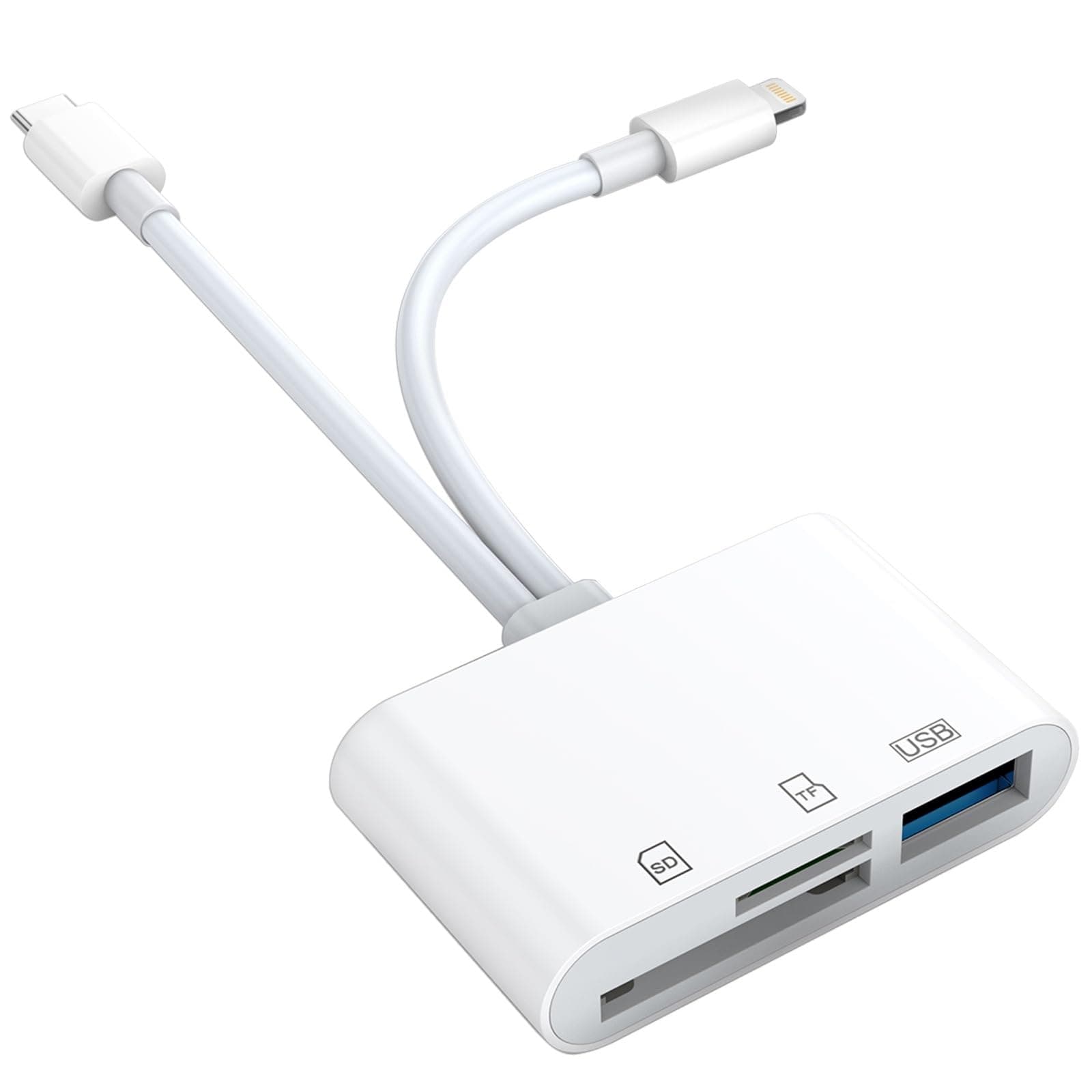 SD Card Reader for iPhone/iPad, Lightning + USB C to Memory Card Viewer with SD/TF Card Slots USB OTG Adapter for iPhone/iPad/MacBook/Samsung No App Required Fast Transfers Plug&Play