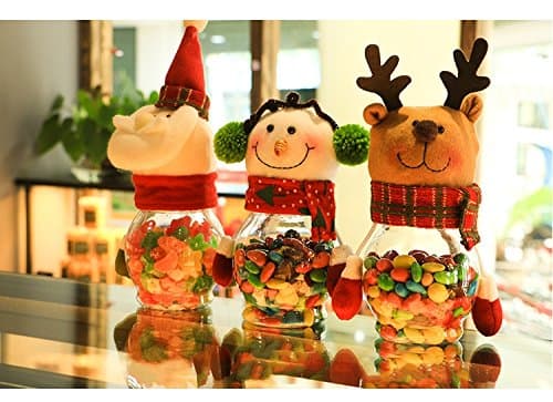 JOGOI Christmas Plush & Plastic Candy Container Decorative Candy Jars Bottles 3 Pcs (Not Included Candy) Xmas Ornament Christmas Decorations