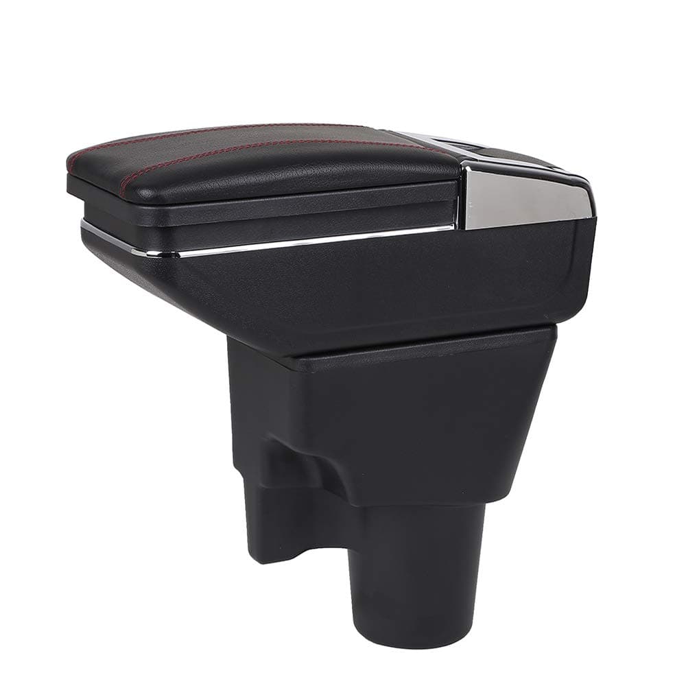 Armrest Box for Kia Picanto 2008-2013 Center Console Storage Box with Cup Holder Ashtray Leather Black Car Arm Rest (Black with Red thread)