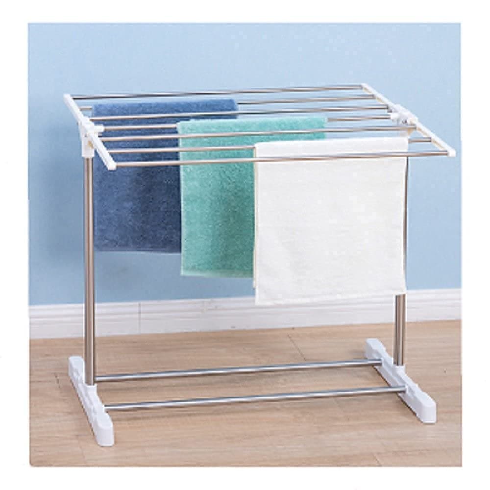 VATTU Stainless Steel Floor-Standing Multi-Functional Mobile Foldable Balcony Towel Stand, Space-Saving Drying Holder, Mini Cloth Rack