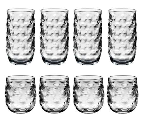 QG Clear Light Grey Acrylic Plastic 14 & 22 fl oz. Cup Drinking Glass Tumbler Set of 8