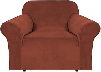 Stretch Velvet Armchair Cover Couch Covers 1 Cushion Chair Slipcover for Living Room Furniture Cover Crafted from Thick Comfy Rich Velour (Chair 31"-49", Rust)
