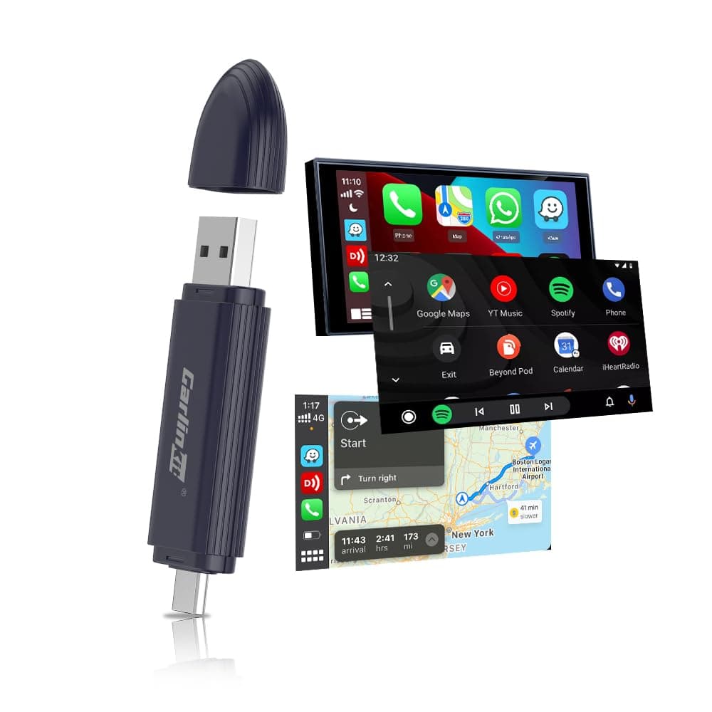 Upgraded 2-in-1 Wireless Stick, MINI SE PRO, Wireless CarPlay Adapter & Android Auto, Built-in Bluetooth 5.4, WiFi 6, Arm A7 Processor, Low Power Consumption (Dark Blue)
