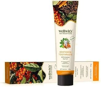 Wellwith by Ayuzera DentoWin Ayurvedic Herbal Gum Care Toothpaste with Himalayan Sea Buckthorn Berry, Tulsi & Neem, Teeth Whitening - Natural Formula, No Fluoride(100gm, Pack of 1)