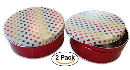 2 Pack - Premium Cookie Tin Decorative Metallic Rainbow Polka Dots, Empty - Extra Thick Steel
