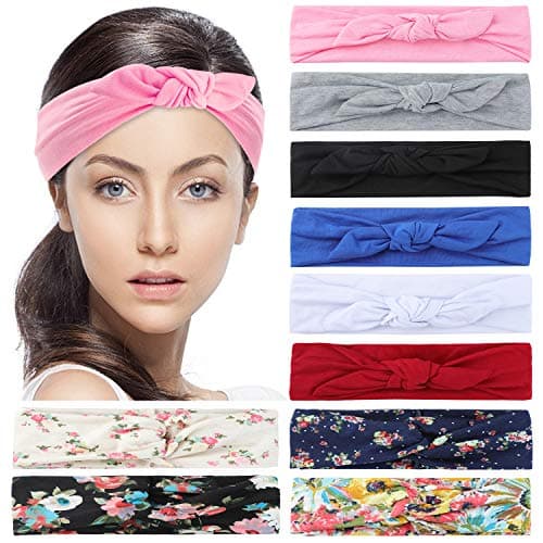 Headbands for women 6 solid color rabbit ear & 4 Criss Cross boho floal style headbands Elastic Hair Wraps Stretchy Hair Accessories