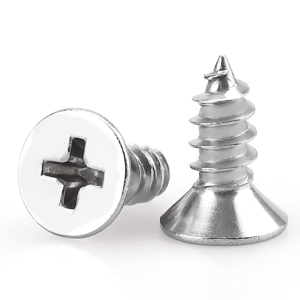 #4 x 3/8" (200 pcs) Flat Head Sheet Metal Screws, 304 Stainless Steel (18-8), Phillips Drive, Self Tapping, Corrosion Resistant Screws for Wood, Sheet Metal and More