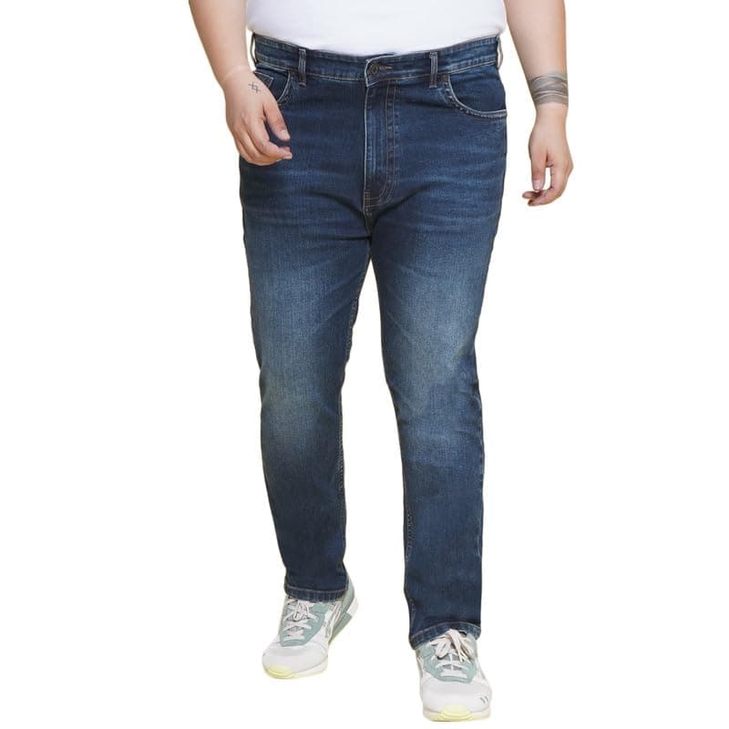 JOHN PRIDE Plus Size Men's Stretchable Mid-Rise Comfort Fit Clean Look Blue Cotton Jeans for Men