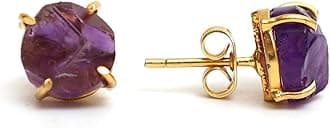 Gempires Natural Raw Gemstone Stud Earrings for Women | Handmade Raw Crystal Prong Setting Earrings | Hypoallergenic Gold Plated Minimal Studs | Unique Gift Jewelry for Her (Multiple Gemstone Options)