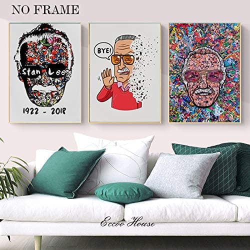 Eccoo House 3 Pack Stan Lee Canvas Unframed Paintings Father of Marvel HD Prints Poster Canvas Wall Decoration Abstract Pictures for Bedroom Living Room Office Collections