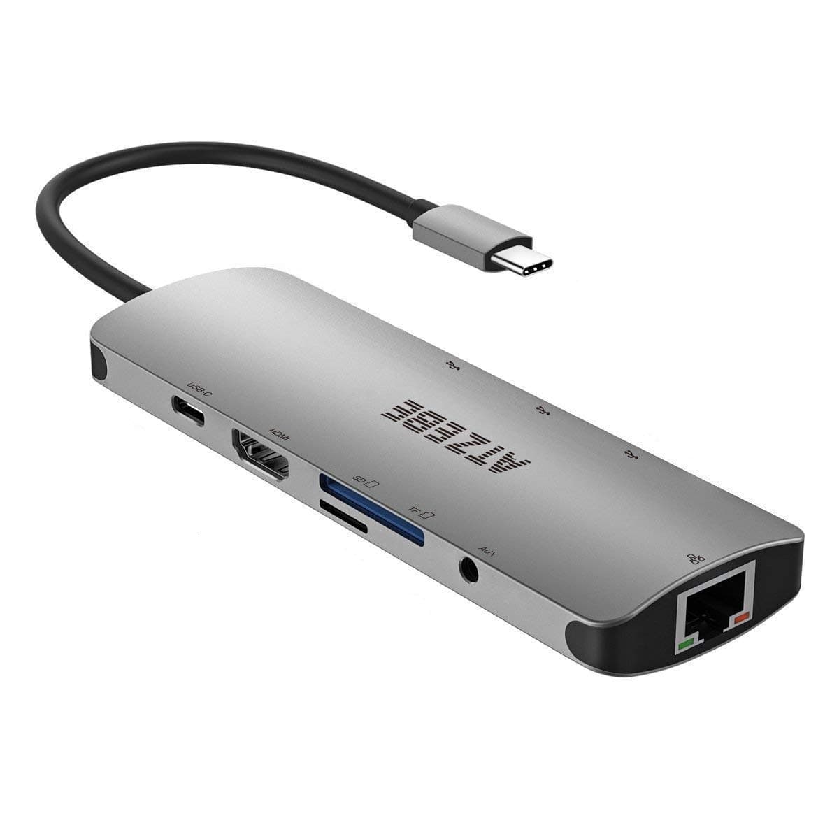 9 in 1 USB-C Hub, Aluminum USB C Hub with Ethernet Port, HDMI Port, USB-C Power Delivery Port, 3 USB 3.0 Ports, Headphone Jack, SD & Micro SD Card Reader - Space Grey