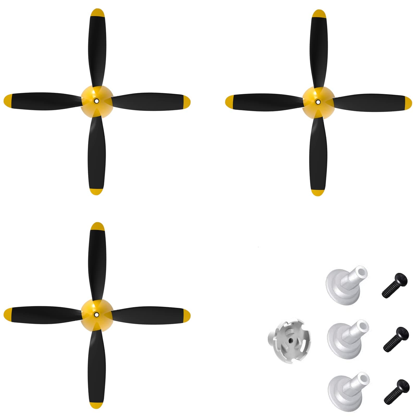 3 Sets Rc Plane 4-Blade Propeller with Propeller Savers and one Adapters for VOLANTEXRC 761-11 761-12 761-13 P40 BF109 P51 F4U T28 Airplane