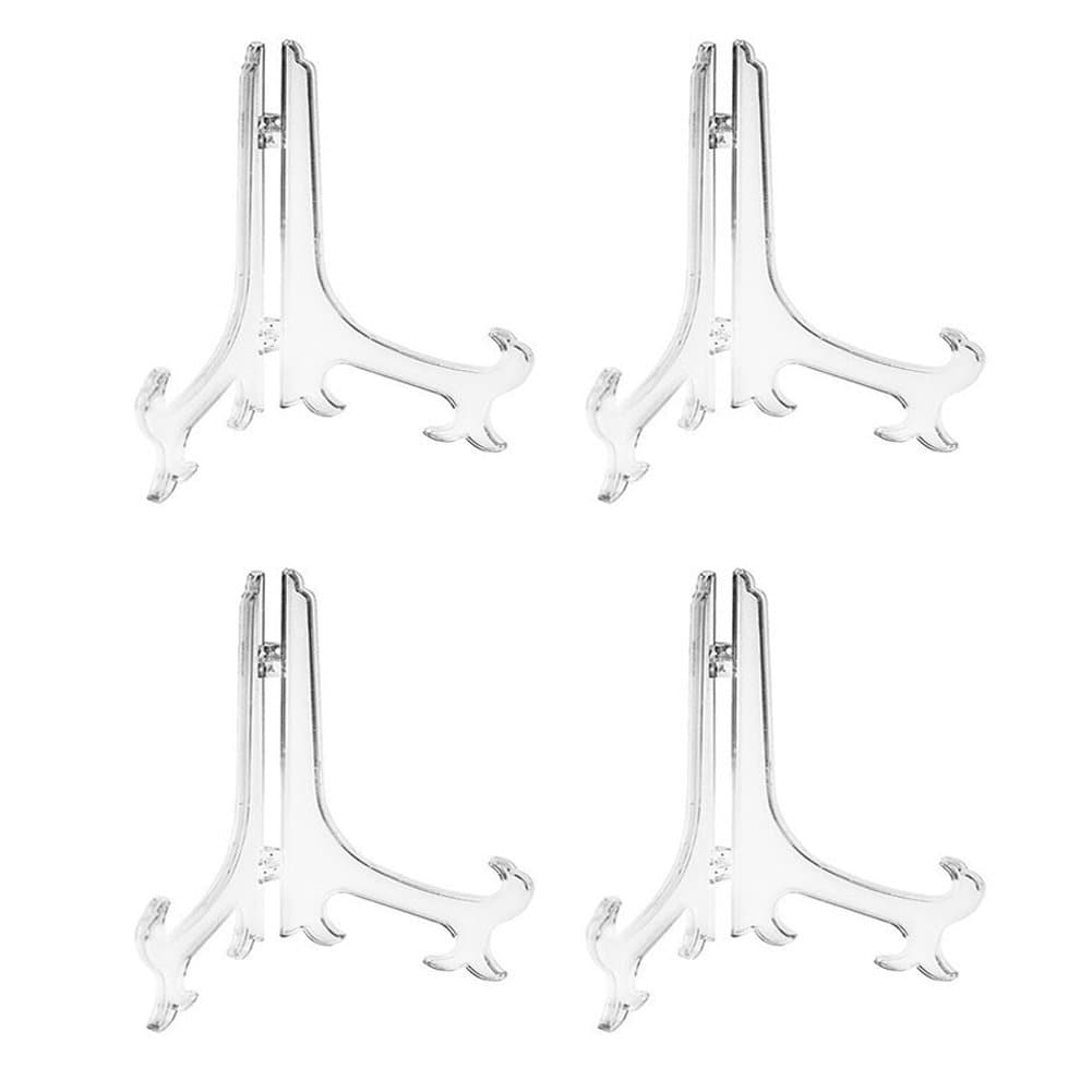 12" Clear Plastic Easels or Stand / Plate Holders to Display Pictures or Other Items at Weddings, Home Decoration, Birthdays, Tables (4 Pack)