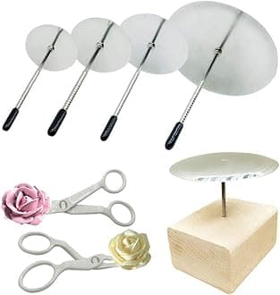 7 PCS Cake Decorating Supplies Includes 4 PCS Cake Flower Nail, 2 PCS Flower Lifters and 1 PCS Wood Flower Nails Holder, Cupcake Decor Tools Baking Tools for Icing Flowers Decoration