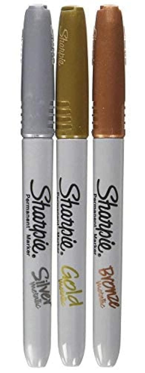 Fine Point Metallic Permanent Markers - Silver/Gold/Bronze (1-Pack of 3)