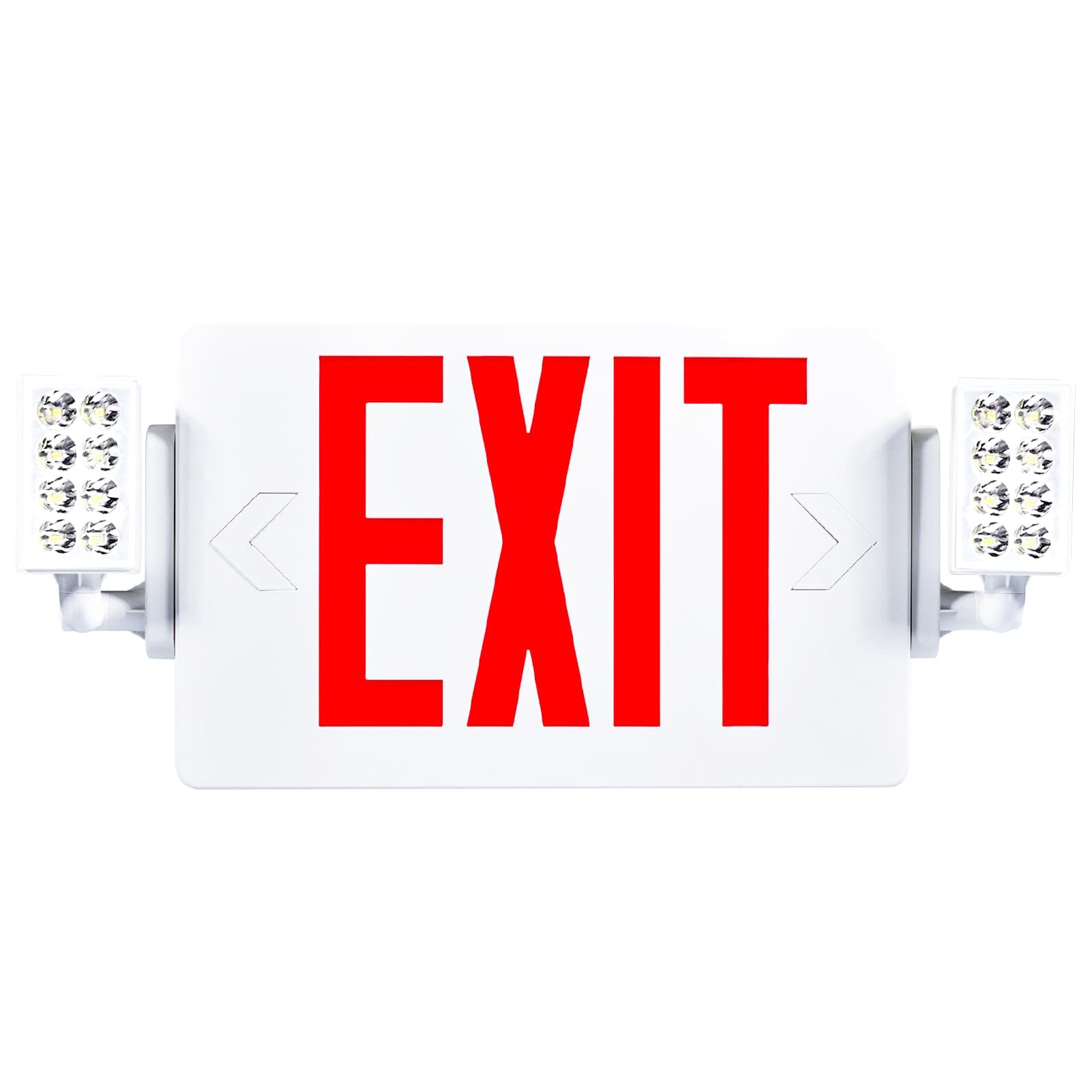 Sunco Exit Signs With Emergency Lights, Two Adjustable LED Lights With Backup Battery, Red, 94V-0 Fire Resistant, 120-277V, Wall Or Ceiling Mount, Commercial Grade UL.