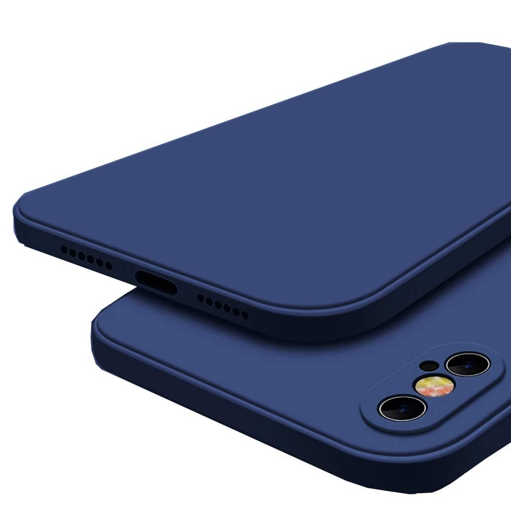 MOBITUSSION Square Liquid Silicone Microfiber Lining with Camera Protection Back Cover Compatible for iPhone X/iPhone Xs (Blue)