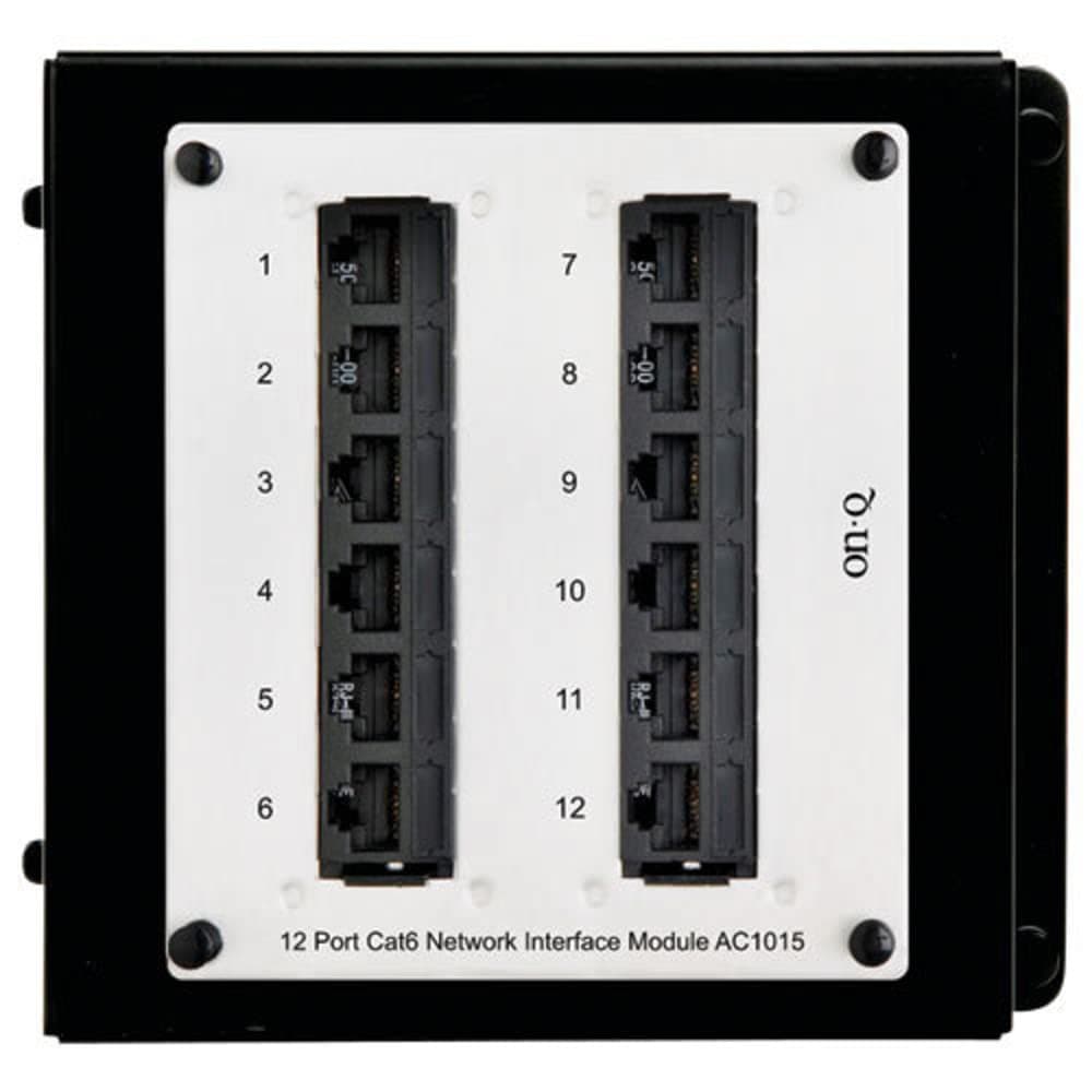 Legrand On-Q 12-Port Cat6 Network Interface Module – High-Density Mini Patch Panel for Home Networking, Voice & Data Applications, Compatible with On-Q Enclosures, Black (AC1015)