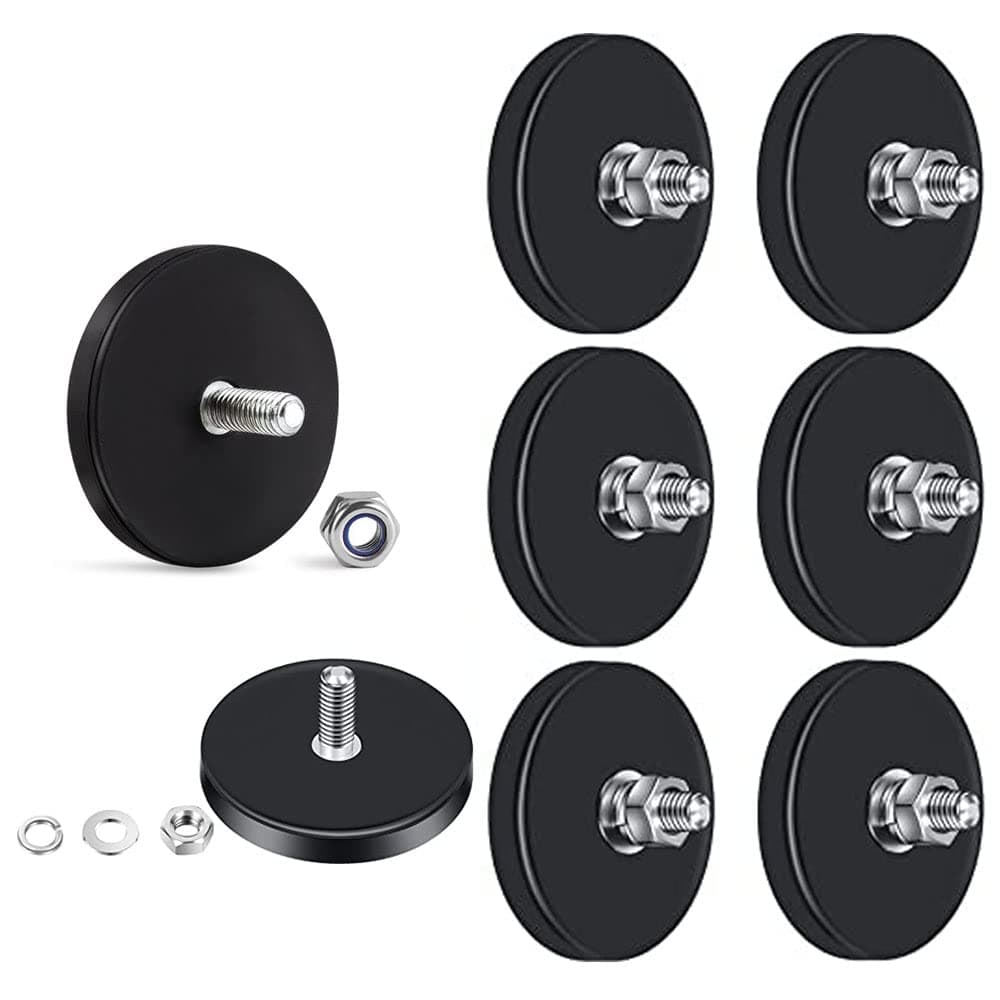 ELECDON Neodymium Rubber Mounting Magnets, Black Stud Painted Surface Waterproof M6 Threaded for Lighting Camera Tools (6Pcs)