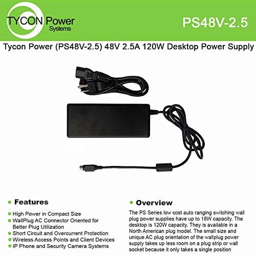 Tycon Systems PS48V-2.5 120W Power Supply with 4 Pin Mini Din Connector - 48V44; 2.5A