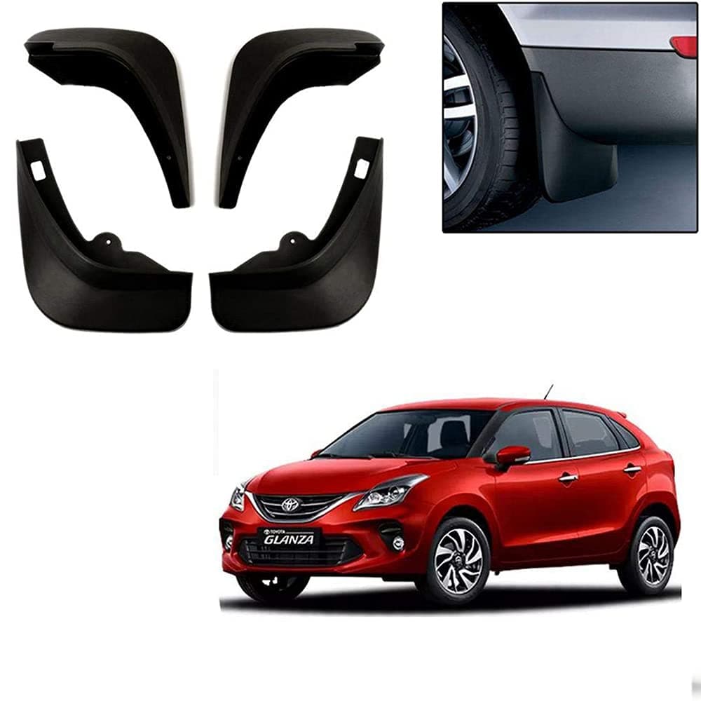 Auto Pearl Car Heavy Duty Cup Type Mud Flaps Splash Guards || O.E Type Custom Front and Rear Mud Flap Guard Set for -Glanza (Set of 4pcs) - Black