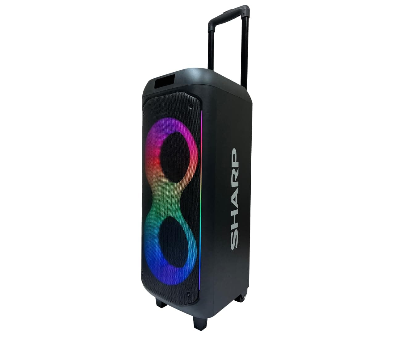 Sharp PS-935 Party Speaker System with Microphone - Bluetooth Portable Loud Speaker - Luggage-Style Handle and Wheels!