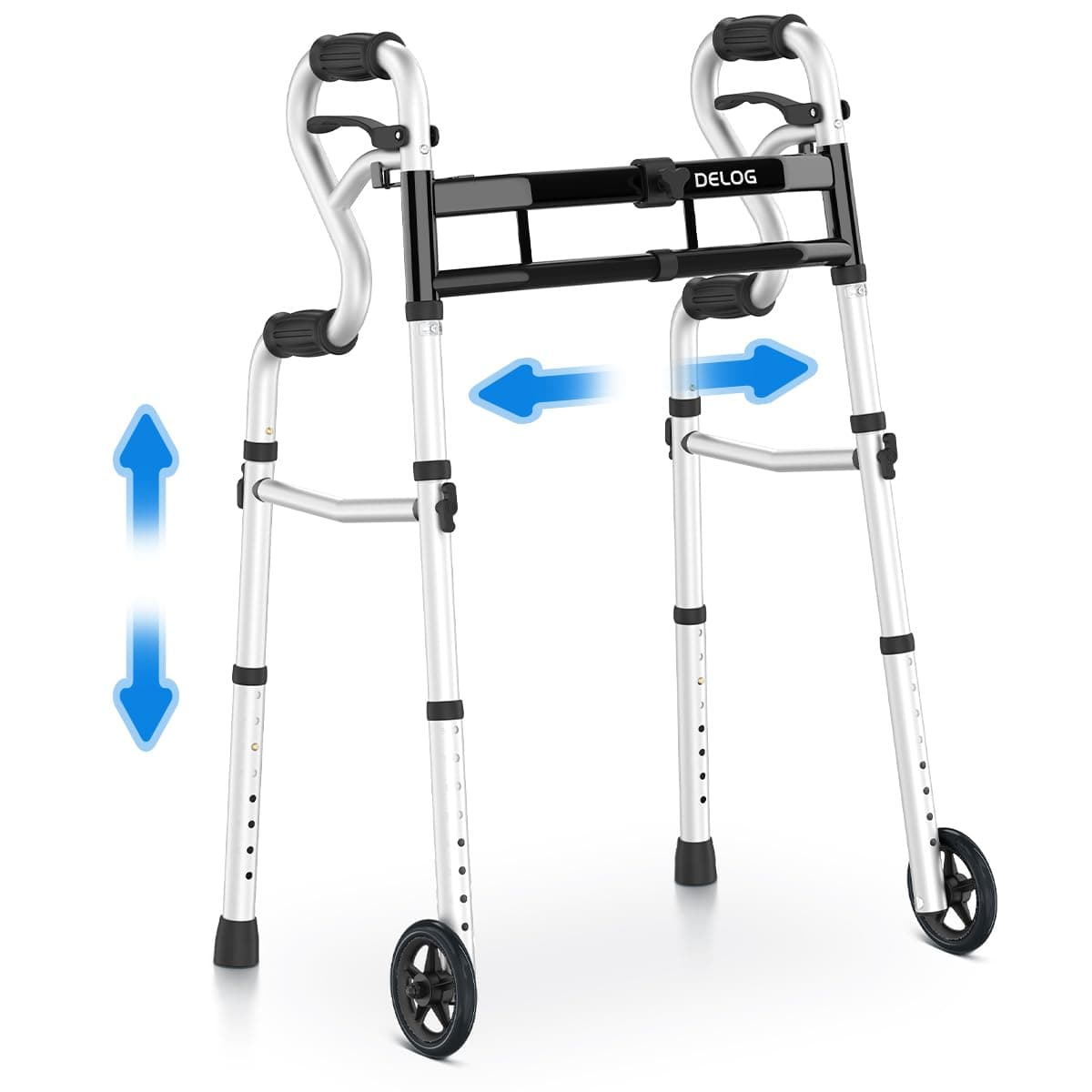 Delog Folding Walker for Seniors with Trigger Release and 5 Inches Wheels, Supports Up to 350 lbs