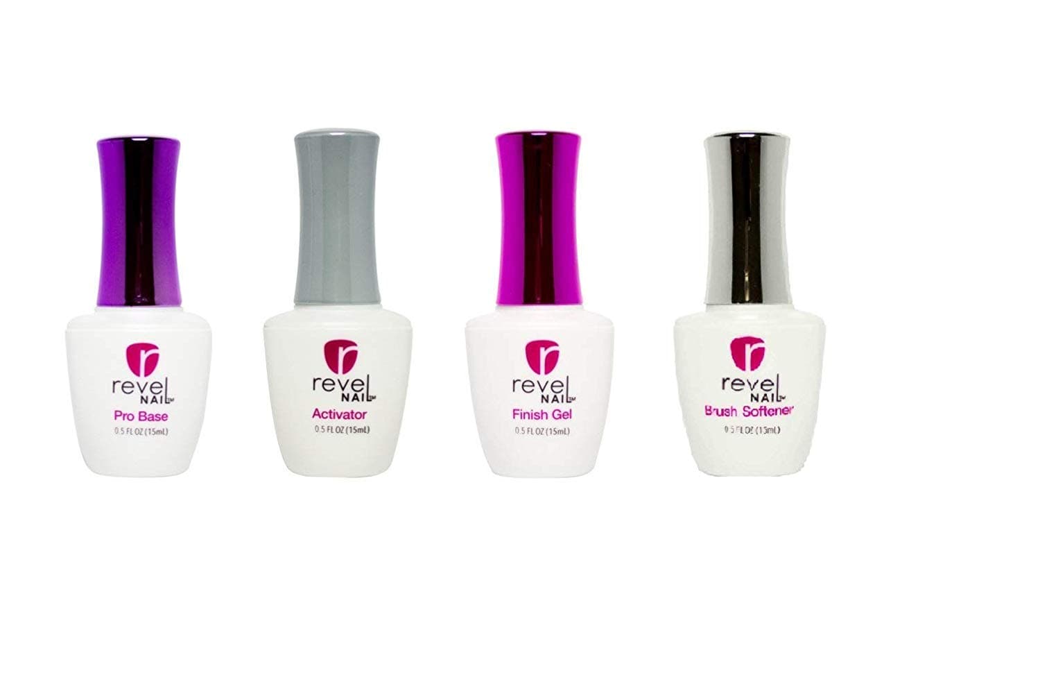 Revel Dip Powder Liquid Set (Set-4: Pro Base, Activator, Finish Gel, Brush Soft)