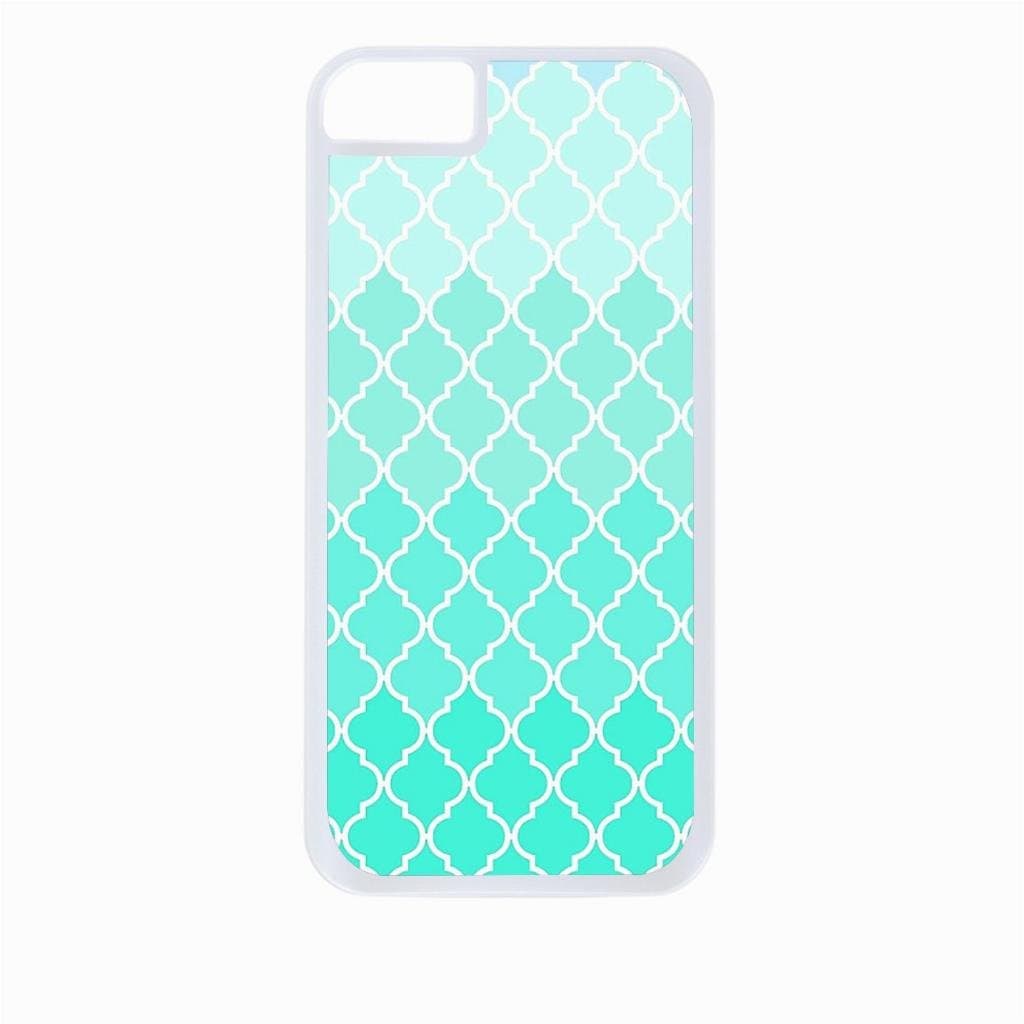 Bright Blue Ombre Morrocan Lattice Pattern - Iphone 5 Rubber DOUBLE LAYER PROTECTION white case - compatible with Iphone 5 5s (NOT 5c)